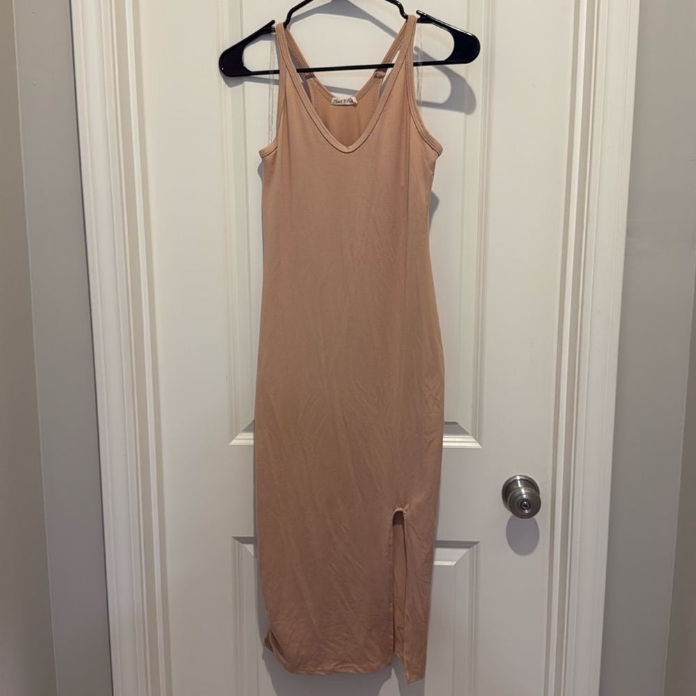 Blush Pink Body Fit Dress with Slit